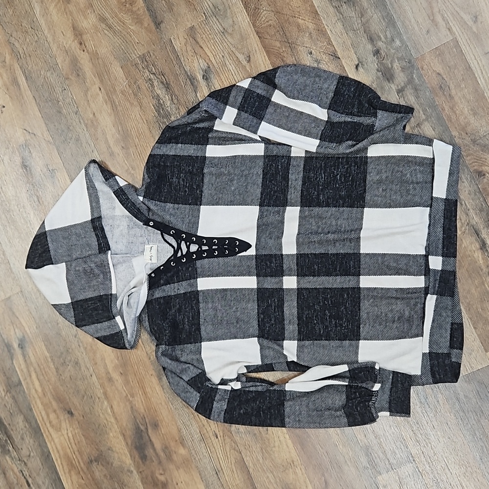 Lace Up Plaid Hoodie